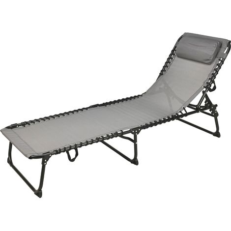 XL Chaise longue pliante avec coussin gris foncé - 190 x 60 cm - Chaise de soleil avec dossier réglable 5 positions