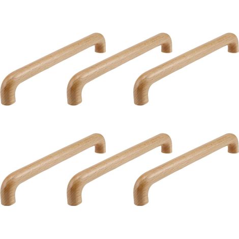 Tirador de madera barnizada transparente para cajones y puertas, ideal para armarios de cocina, cómodas y roperos. -208 mm (distancia entre orificios: 192 mm)