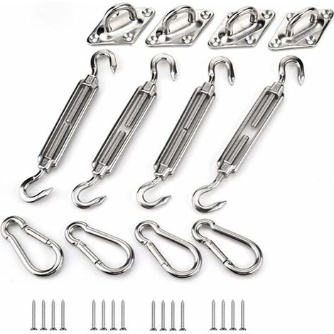 Kit de fijación para velas de sombra, kit de fijación de acero inoxidable para velas de sombra triangulares, cuadradas y rectangulares. (1/4)