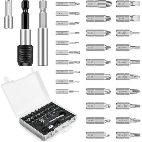 33PCS Endommagé Vis Extracteurs, Kit d'Extracteur de vis à Mèches de Polissage Séparées et Mèches d'extraction pour Boulons ou vis Endommagés, d'un Diamètre 2-12mm, Dureté 64-65 HRC (1/4)