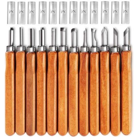 Ensemble de 12 couteaux dcouper sur bois SK5 pour sculpter des cadeaux, des citrouilles, des objets artisanaux de sculpture sur bois, adapt aux dbutants et aux professionnels