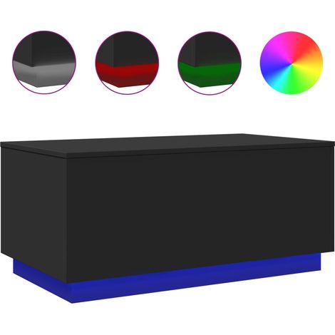 Mesa de centro de salón de diseño moderno con luces LED 90 x 50 x 40 cm madera de ingeniería negra DEC037685