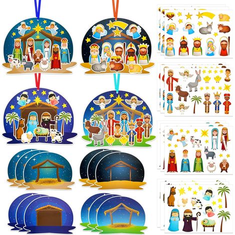 12 Set Autocollant Creche de Noel Stickers Noel, DIY Crèches de Noël Gommettes Noel Gommettes Autocollantes Nativité Religieux Pendentif pour Enfants Jésus Naissance Cadeau Religieux Fournitures (1/5)