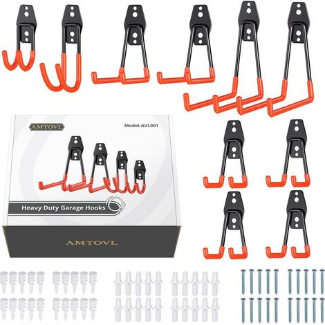 QAZQA Crochets de Garage Robustes 10Pcs Crochets Suspendus Crochets Doubles en Acier Crochets en Caoutchouc Antidérapants de 5 Tailles pour Articles en Vrac Bicyclettes Cordes Escaliers (1/5)