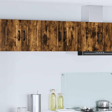 Meuble mural de cuisine 2 portes 2 étagères en bois d’ingénierie chêne fumé 60 x 31 x 40 cm - PANGIVO (1/5)