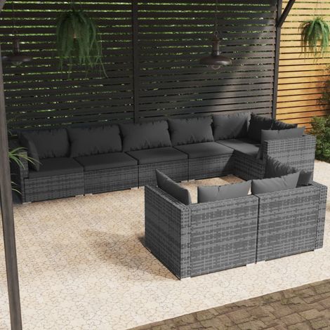 8-tlg. Garten-Lounge-Set mit Kissen Grau Poly Rattan vidaXL (1/5)