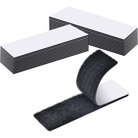 Scratch Autocollant Double Face,24 Paires Bande Agrippantes Adhésives Noir Nylon Ruban Adhésif Double Face Extra Fort Rectangle 10cm×3cm (1/5)