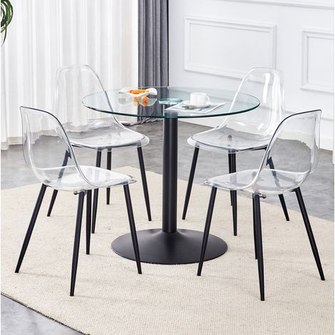 Set tavolo da pranzo rotondo 85 cm in vetro temperato nero, moderno per sala da pranzo FloraGrace (1/5)