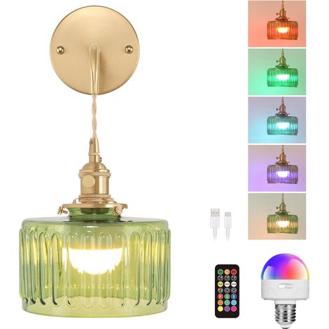 Kabellose batteriebetriebene Wandleuchte, moderne Dekorationslampe mit RGB-Beleuchtung, Innendekoration für Schlafzimmer und Wohnzimmer (Fernbedienung und Glühbirne inklusive)