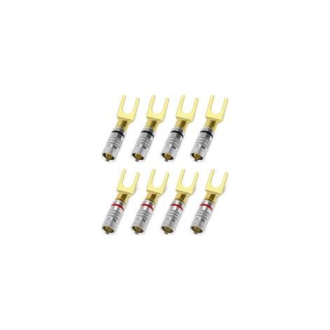 Lot de 8 fiches banane + fourche 45°, connecteurs pour câble d’enceinte, audio stéréo (1/5)