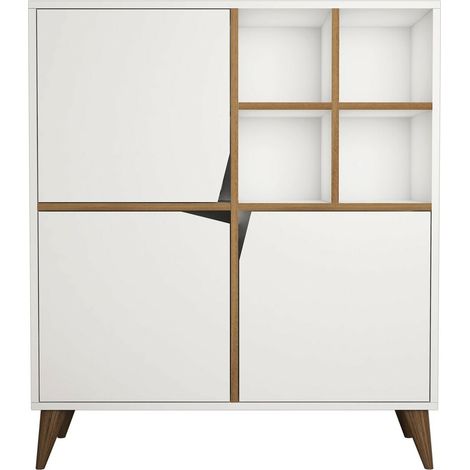 Credenza soggiorno ingresso multiuso con ante 100x115x30cm Pulse - Bianco (1/4)