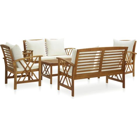 5-tlg. Garten-Lounge-Set mit Auflagen Massivholz Akazie