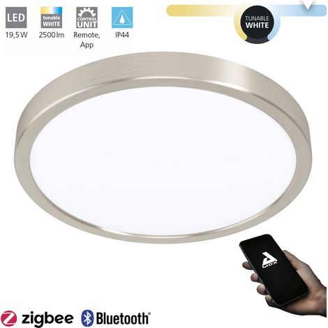 EGLO connect.z Smart Home Led lampada da soffitto per bagno Fueva-Z in alluminio nichel opaco, Ø 28,5 cm, ZigBee, app e controllo vocale, colore della luce regolabile, dimmerabile, IP44 (1/5)