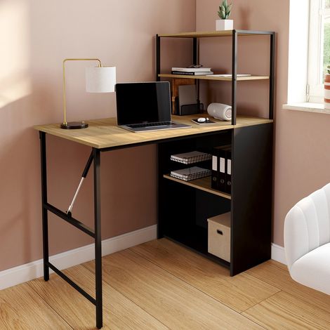 Escritorio librería abatible RAY con madera efecto haya y tablero abatible negro (1/5)