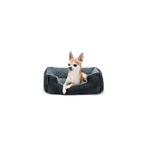Panier pour chien avec coussin réversible et base antidérapante, coussin douillet pour animaux de compagnie avec entrée basse pour chiens et chats de tous âges, 50 x 40 cm, noir/gris