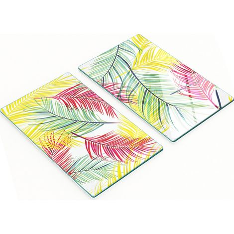 Tablas decorativas de cristal para cortar y servir con dise帽o de hojas de palma, 2x30x52 cm.