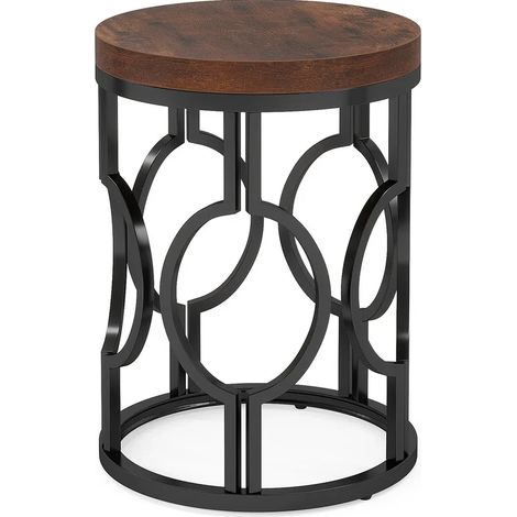 Runder Industrial-Couchtisch aus MDF und Metall, Schwarz und rustikales Braun, MODENUIT (1/5)