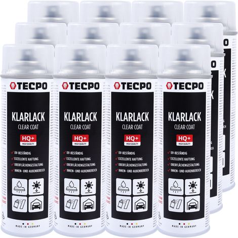 TECPO Acryllack Klarlack, 12x 500ml Sprühlack Spraydose Transparent zur dauerhaften Versieglung Schützen Fixieren für Hochglanz Deckschicht geeignet für Holz, Metall, Aluminium, Glas, Kunststoffe (1/5)