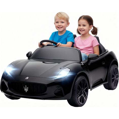 Auto elettrica per bambini Maserati 2 posti 12V, con telecomando parentale, in plastica con fari LED e musica 120x72x50 cm, Nera (1/5)