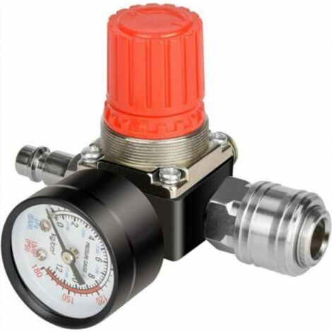 Druckluft-Druckminderer 1 Stück, Druckminderer 1/4, 4-Loch-Druckregler mit Manometer, Kompressor