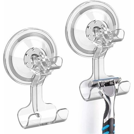 Crochet Ventouse Douche Lot de 2, Porte Rasoir Mural Amovible pour Salle de Bain Cuisine Chambre Carrelage Porte Serviette Rasoir Vetement Sac (1/5)