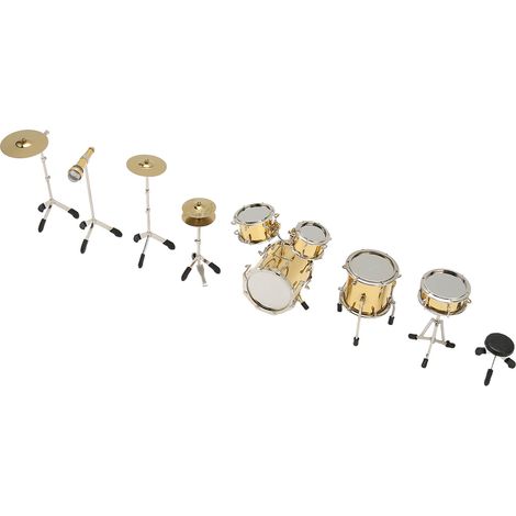 Mini batterie 8 pièces, décorée avec soin d'une texture métallique, modèle d'instrument de musique miniature sculpté et réaliste, objet décoratif.