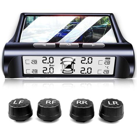 Sistema de alarma de presión de neumáticos TPMS con energía solar, sistemas de alarma de seguridad para automóviles, advertencia de temperatura y presión de los neumáticos. (1/5)