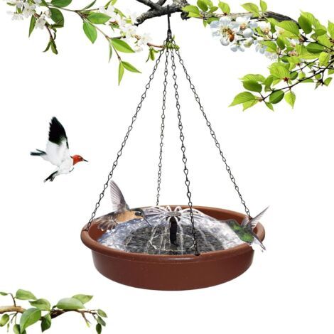 Fontaine de bain d'oiseaux solaire pour l'extérieur, bol de bain d'oiseaux avec pompe de fontaine solaire pour jardin et pelouse (suspendue)