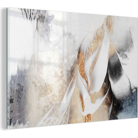 TABLEAU EN PLEXIGLAS Luxe - Abstrait - Or - Blanc Tableau Décoration Murale 60x40 (1/5)