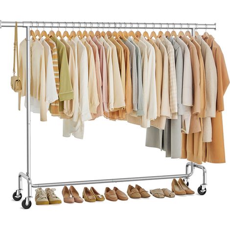 Portant à vêtements avec roulettes tringle extensible pour charge lourde capacité de charge 110 kg 45 x (160-200) x 162,9 cm porte-manteau en métal chromé argent