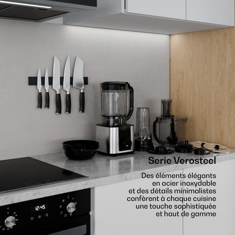 Klarstein Verosteel Robot de cuisine avec blender - Appareil de cuisine multifonction de 1200 W, bol de 2 l, blender de 1,75 l, 10 vitesses, 6 programmes, presse-agrumes & hachoir à viande