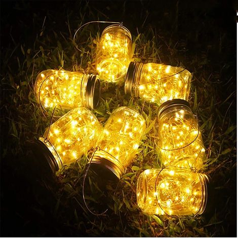 Lampes solaires d'extérieur, lot de 4 lanternes solaires à 160 LED, motif moulin à vent, résistantes aux intempéries, en verre, guirlandes lumineuses solaires pour jardin, terrasse, fête, mariage, arb