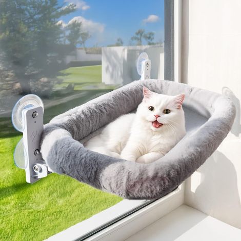 1 - Hamac Chat Fenêtre - Lit Suspendu - Avec Coussin Lavable et Ventouses - Pour Repos et Observation - Gris - 60x40cm (1/5)