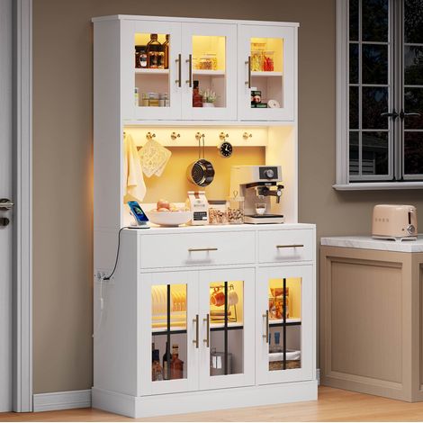 Meuble de cuisine LED avec prise, 6 portes, 2 tiroirs, blanc HAVRYA (1/5)