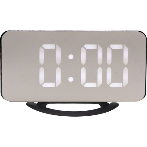 Réveil électronique numérique créatif à double sortie USB avec fonction snooze et miroir LED, idéal comme réveil étudiant, réveil de chevet ou cadeau, boîtier noir avec inscription blanche. (1/5)