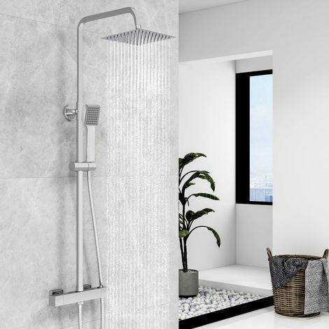 Biubiubath 8-inch Square Twin-Head Exposed Thermostatic Shower Mixer Set (1/5)