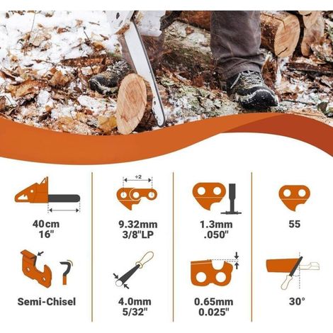 Lot de 3 chaînes de tronçonneuse 40 cm 3/8' 55 maillons 1.3 mm – Faible rebond – Compatible Stihl – Pour bois dur (1/5)