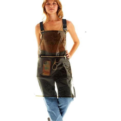 Tablier transparent imperméable TPU avec poches, pour femme et homme, avec sangle, tablier de cuisine résistant à l'huile et nettoyage facile, noir, 120 cm (1/5)