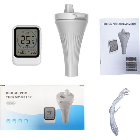 Kabelloses Poolthermometer mit Temperatursensor für Aquarium, Badewanne, Schwimmbad, 12/24-Stunden-Zeitformat, zeichnet die höchste und niedrigste Außentemperatur auf (℃/℉ umschaltbar)