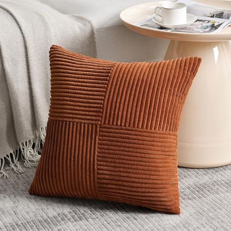 Lot de 1 Boho Housse de Coussin 35x35 Rouille,à Motif Croisé Decoration Housses de Coussin en Velours Côtelé,Douillet Taie d'oreiller Housse Coussin Moderne pour Canapé Chambre Chaise Lit