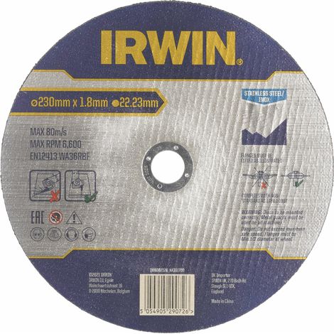 Irwin tarcza do cięcia metalu/stali nierdzewnej płaska 230mm x 1,8mm x 22,23mm
