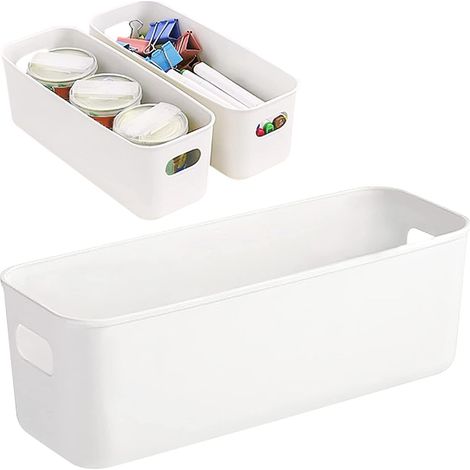 Panier Rangement, 3 Pièces Boîte Rangement Rectangulaire Blanche, Armoire de Cuisine avec Poignée, Boite étroite pour cuisine maison salle bain tiroir - (1/5)