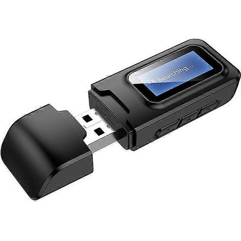 Adaptateur émetteur-récepteur audio Bluetooth 5.0 sans fil avec EDR, écran LCD, entrée auxiliaire 3,5 mm et port USB pour voiture, PC, casque et TV. (1/5)