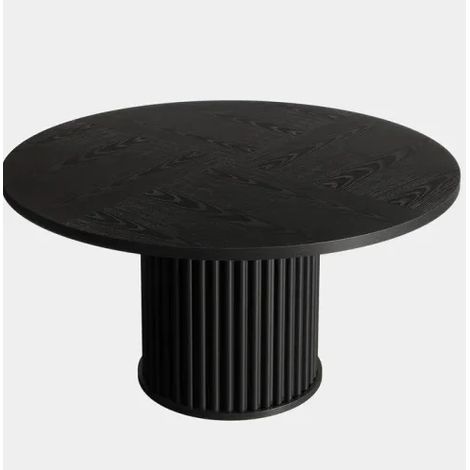 Table à manger ronde noire 6 places en MDF avec base métallique, style moderne mi-siècle, compacte pour cuisine ou salle à manger, pieds réglables - CHICFURN (1/5)