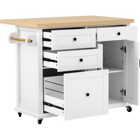 Carro de cocina con 2 puertas, cajones, toallero y especiero para cocina, en MDF, 107 x 45-70 x 90,5 cm (1/5)