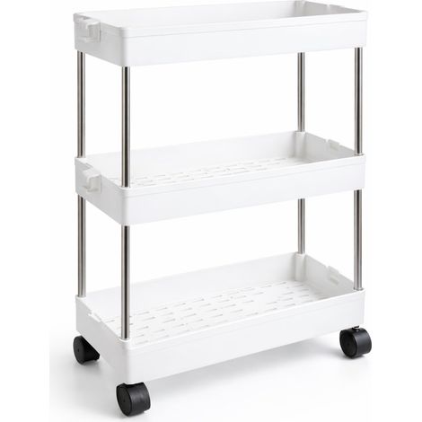 Carrello Porta Oggetti 3 Ripiani con Ruote per Bagno e Cucina, in Plastica
