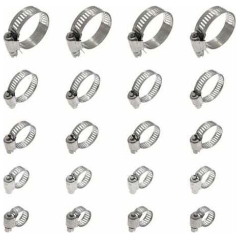 Adjustable Hose Clamp 16-25mm, 304 Stainless Steel Hose Clamp, Metal Hose Clamp, 20pcs (1/4)