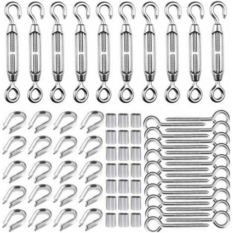 BARKBUSTERS M5 Tendeur Kit pour 1/16quot Cable Metalique,Kit de Tendeur en Acier Inoxydable 304,M5 Tendeur Crochet et oeil,M2 cosses de cble, M5 Crochets Vis Oeillet,M2 Manchons de Cble (1/5)