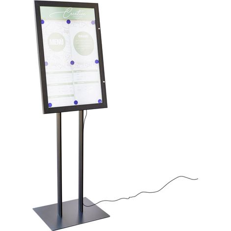 Espositore a Leggio con Piantana 51,4x79 cm in Alluminio con Led Porta Menù Nera (1/5)