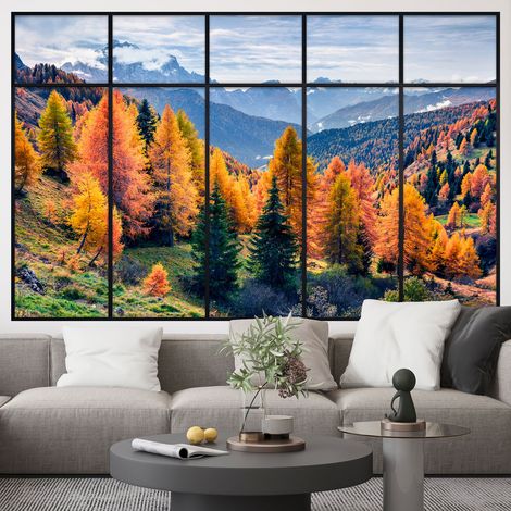 Stickers Trompe l'oeil fenêtre verrière - Automne - 90 x 145 cm (1/5)